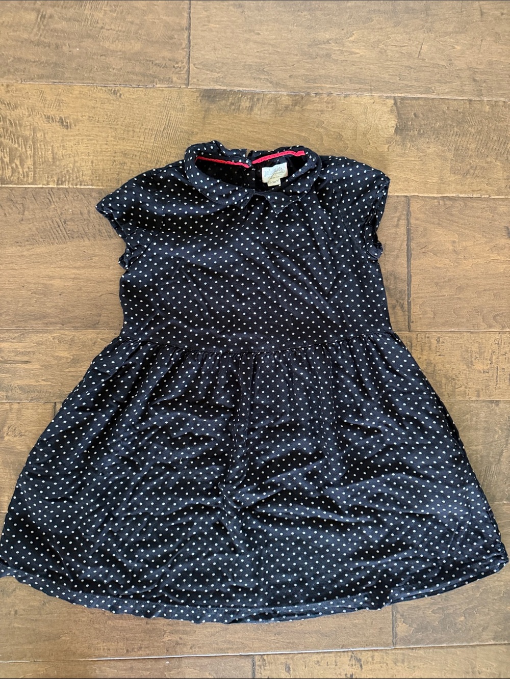 Boden girls Black Polka Dot Dress with Peter Pan Collar